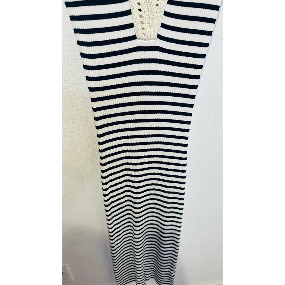 A.L.C. Black White Stripe Knit Collared Polo Striped Midi Darcy Dress Size XS - Picture 8 of 12